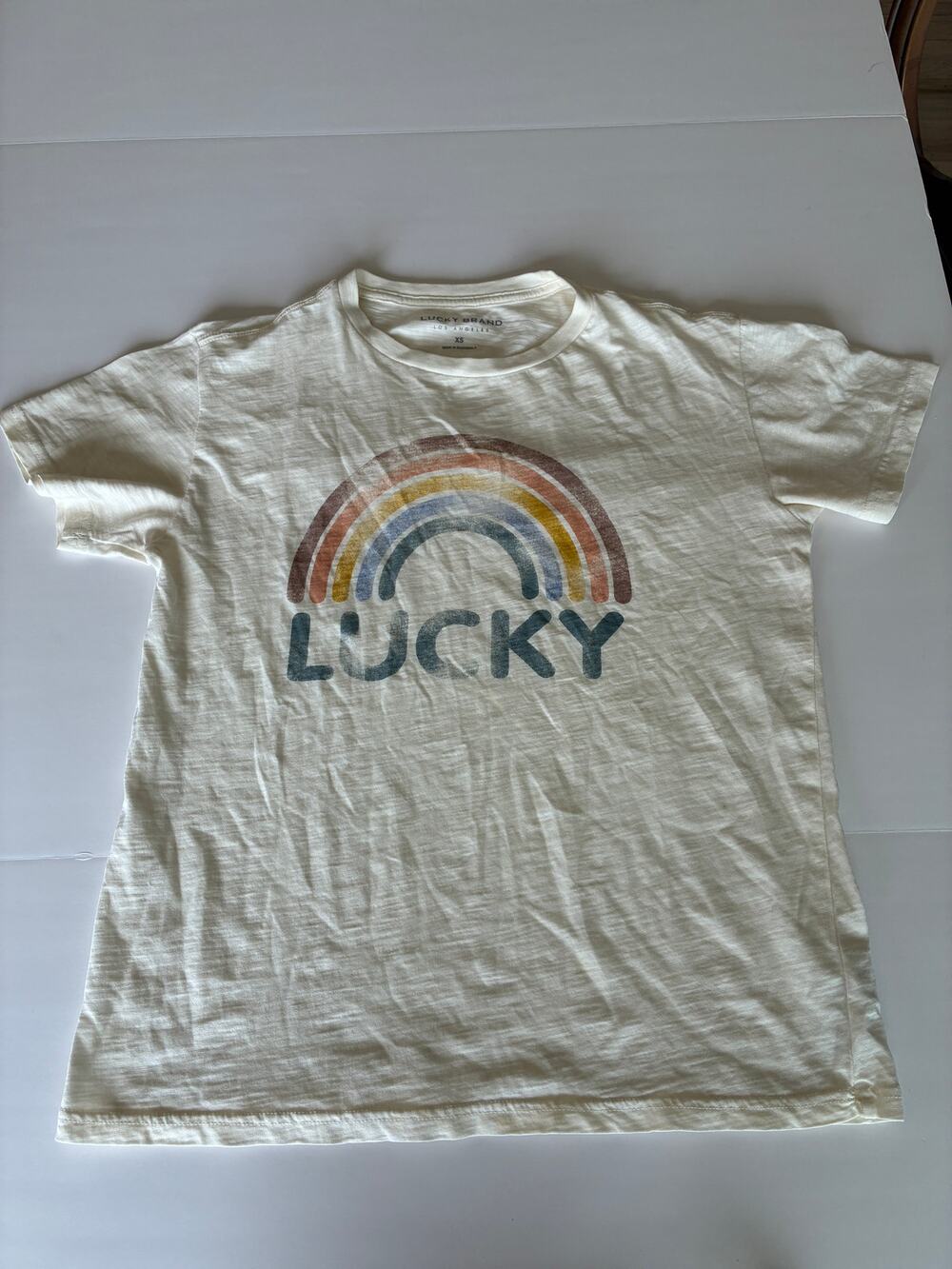 Lucky Brand Rainbow Graphic Boyfriend T-Shirt White XS
